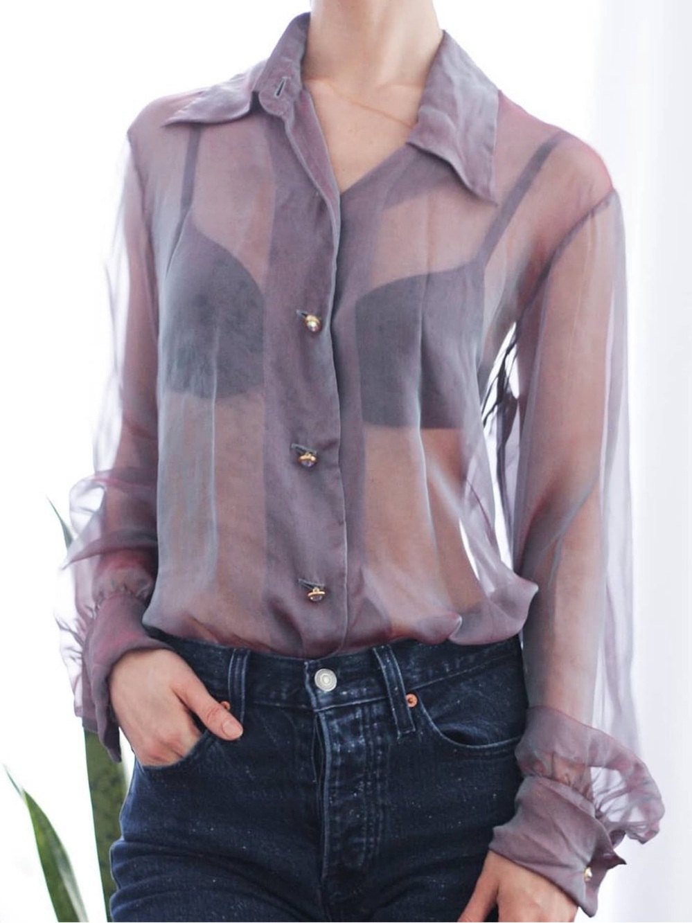Vintage Todd Oldham 100% silk sheer iridescent blouse